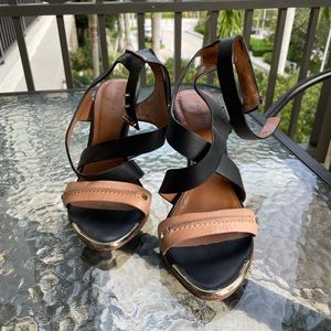 rachel roy black and nude tan sandal